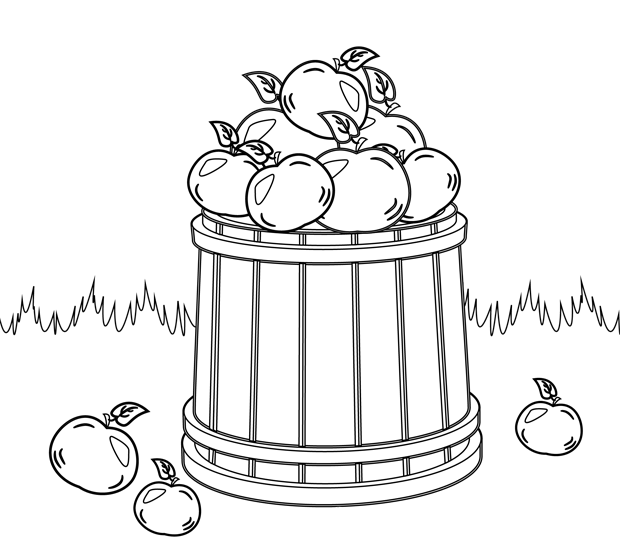 Coloriage à imprimer ; la récolte des pommes