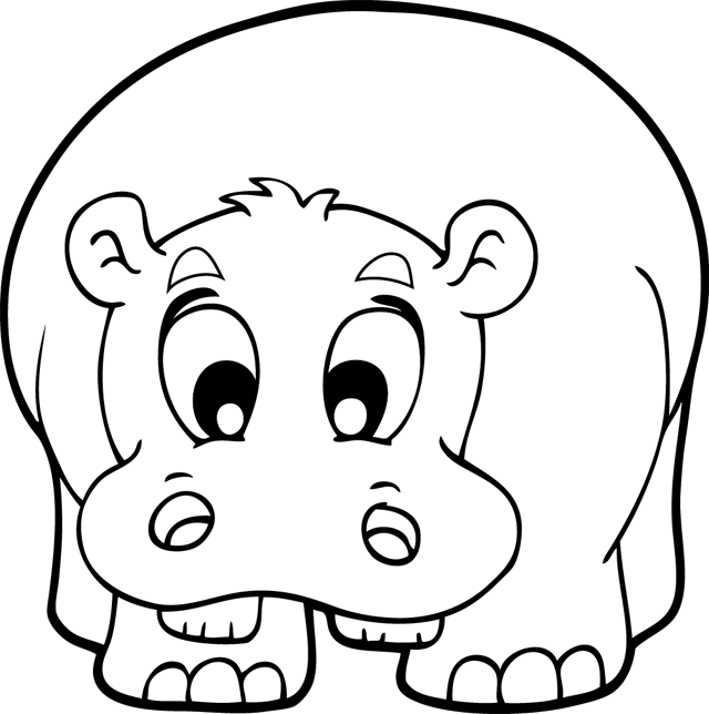 Coloriage à imprimer ; un hippopotame