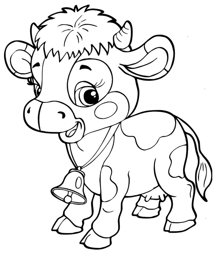 Coloriage, une vache avec clochette