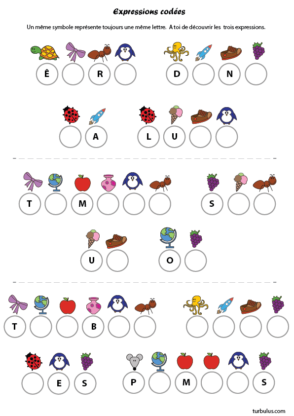 Fiche de d'exercices ludiques à imprimer; messages codés