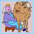 Coloriage en ligne, la vache et la fermière