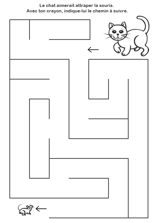 Labyrinthe à imprimer le chat et la souris