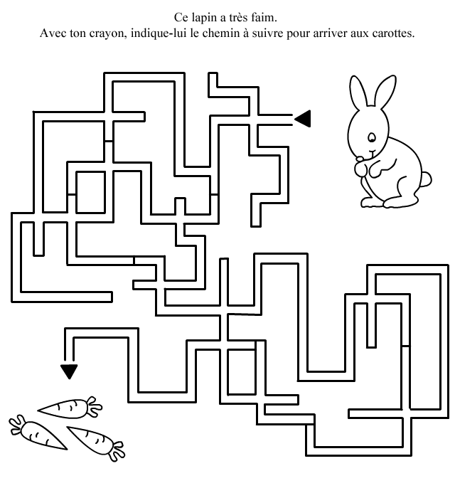 Labyrinthe à imprimer : le lapin et les carottes