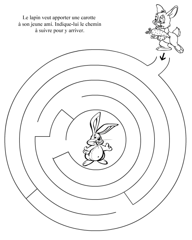 Labyrinthe à imprimer : les lapins amis