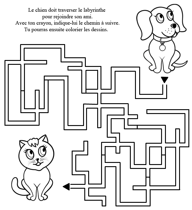 Labyrinthe à imprimer : le chat et le chien