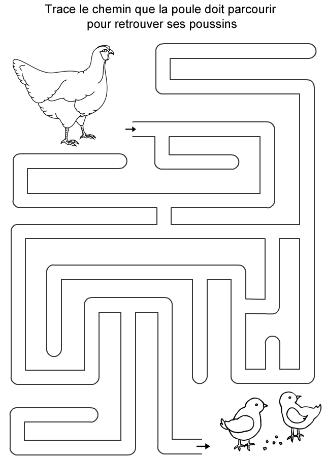 Labyrinthe à imprimer : la poule et les poussins
