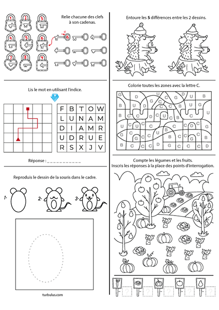 Page de jeux à imprimer, maternelle et CP
