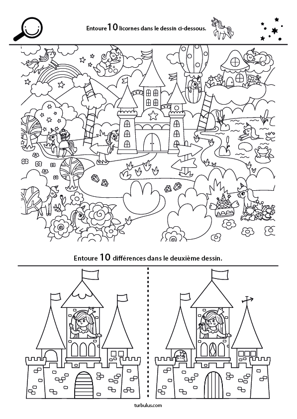 Page de jeux pour enfants de maternelle et CP sur le thème des licornes