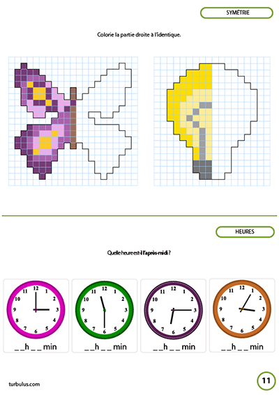 Dessin par symétrie, exercice sur les heures