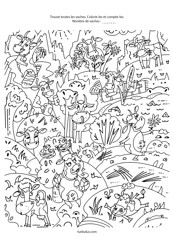 Compter les vaches, maternelle et CP