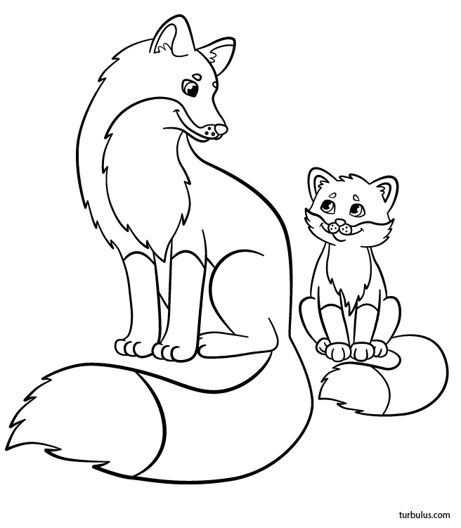 Dessin à imprimer et à colorier ; un renard et son renardeau