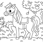 Coloriage à imprimer : un cheval près d'un pommier