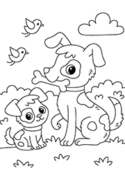 Coloriage à imprimer : un chien et son petit chiot