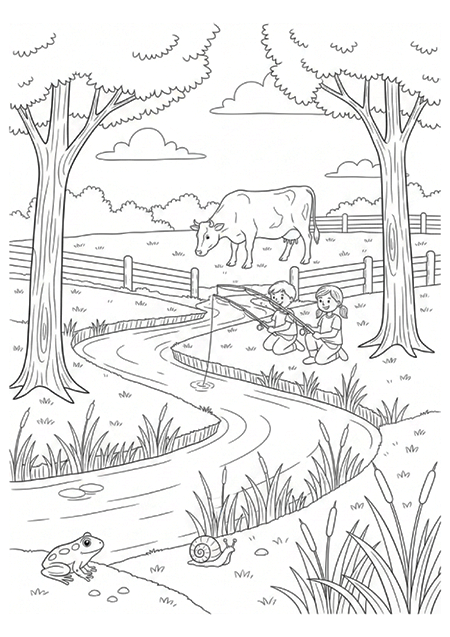 Dessin à imprimer et à colorier sur un promenade dans la forêt