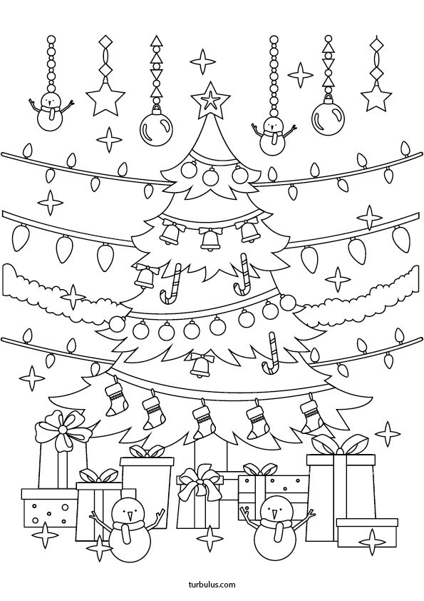 Dessin à imprimer et à colorier sur le thème de Noël, le sapin décoré