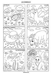 Page de 6 coloriages d'animaux