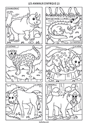 Page de 6 coloriages d'animaux d'Afrique