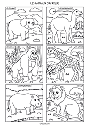 Page de 6 coloriages d'animaux d'Afrique