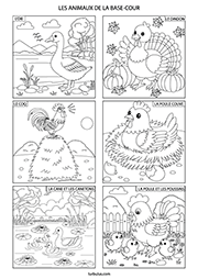 Page de 6 coloriages d'animaux de la basse-cour