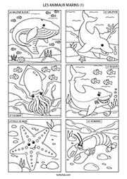 Coloriage, les animaux marins