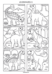 Page de 6 dinosaures à colorier