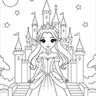 Dessin à imprimer et à colorier : une princesse devant un château