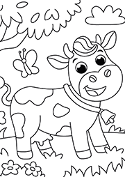 Coloriage à imprimer : une vache avec une clochette