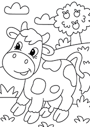 Coloriage à imprimer : une vache dans un pré