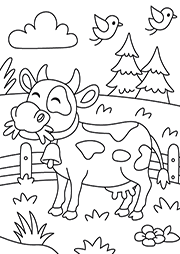 Coloriage à imprimer : une vache dans un pré