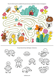 Exercice, tracer le chemin, identifier deux objets identiques, maternelle, PS