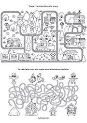 Fiche de jeux à imprimer, cherche et trouve les animaux, maternelle GS et CP, GS, CP