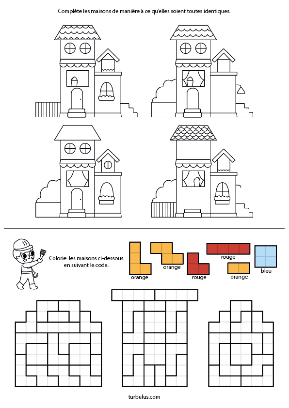 Jeu éducatif à imprimer, les constructions pour enfants de maternelle MS, GS et CP