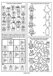 Fiche de jeux sur le thème de Noël à imprimer, maternelle MS, GS, CP