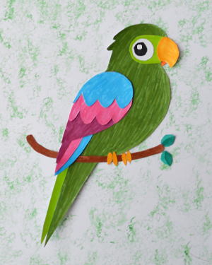 Bricolage perroquet colorié
