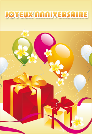 Carte d'anniversaire à imprimer ; paquets cadeaux et ballons