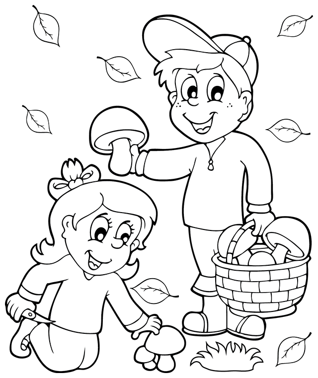 Coloriage Automne Ramasser Les Feuilles Dessin Enfants à imprimer