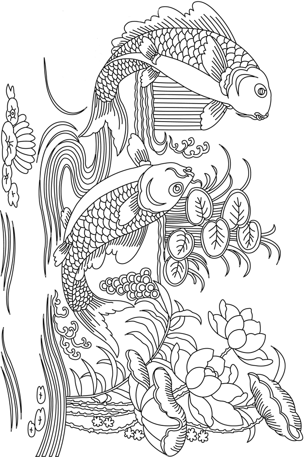 Coloriage à imprimer ; des poissons dans l'eau
