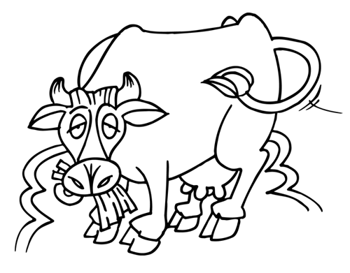 Coloriage d'une vache qui broute