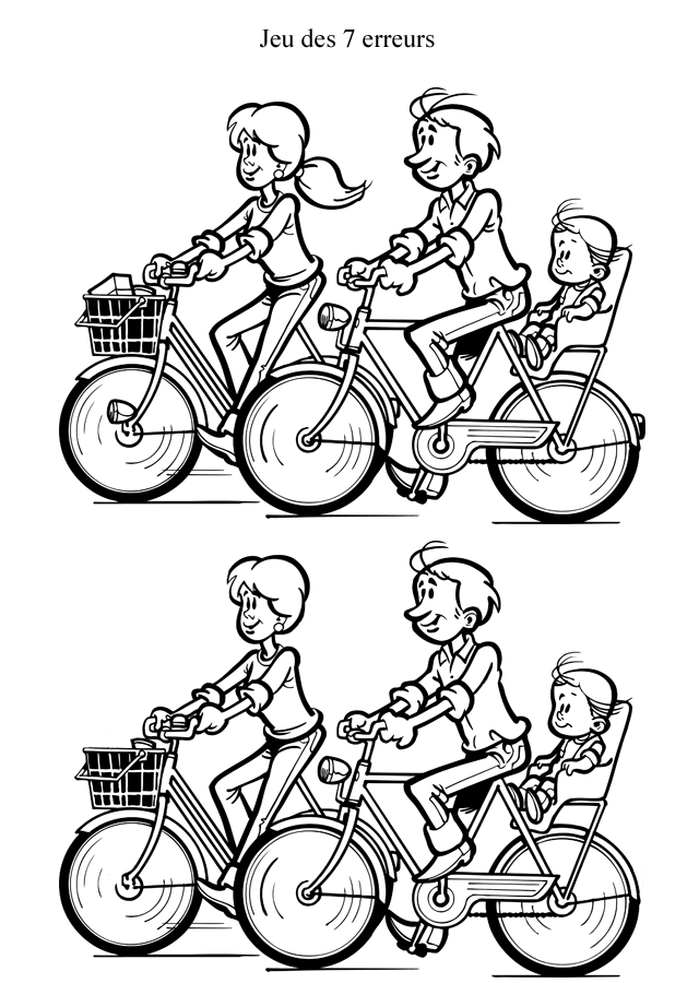 Jeu des différences à imprimer, les vélos