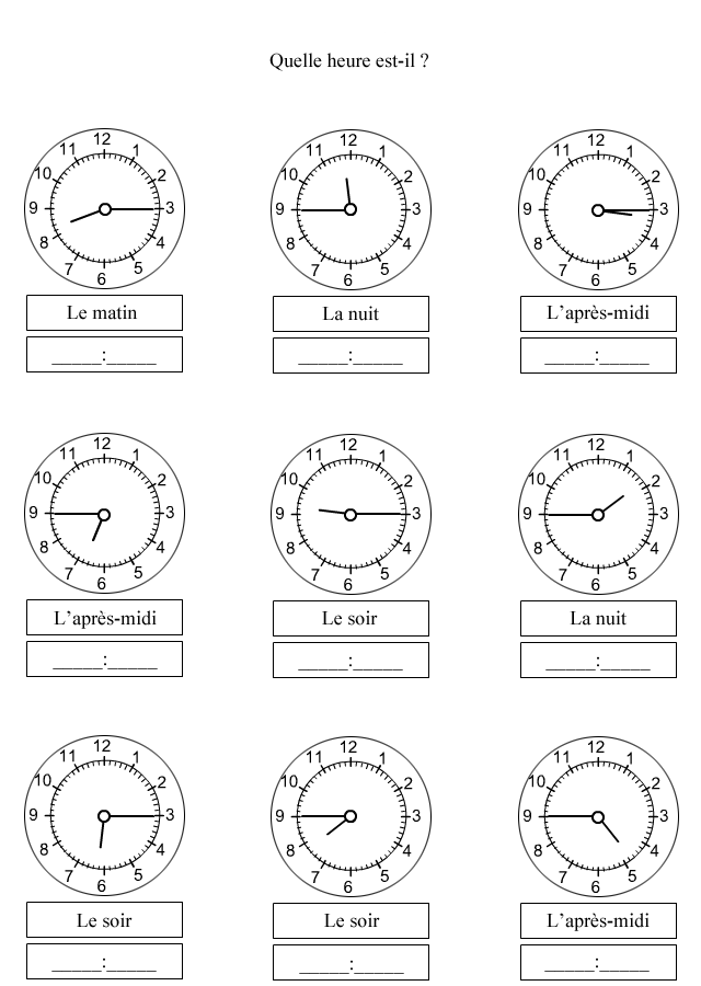 Exercice pour apprendre à lire l'heure 3