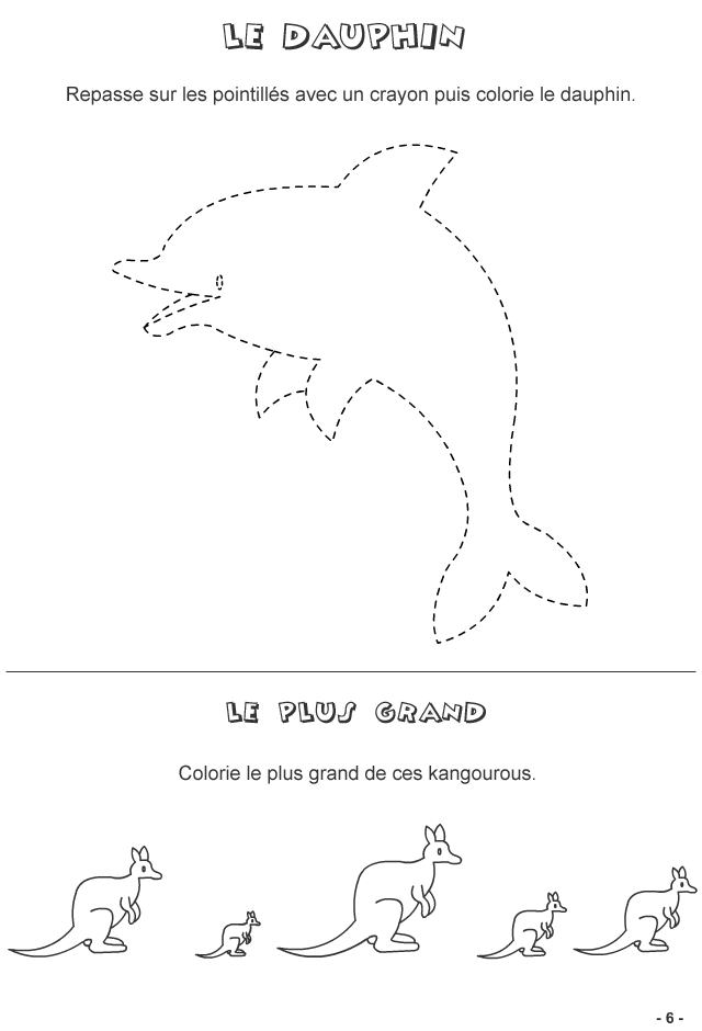 Jeux pour enfants à imprimer ; le dauphin, le plus grand