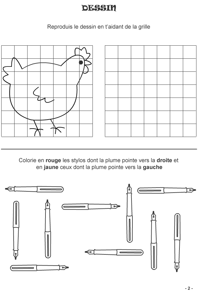 Fiche de jeux ; dessin d'une poule à reproduire