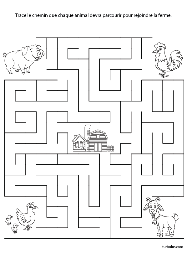 Jeu de labyrinthe gratuit, les animaux de la ferme