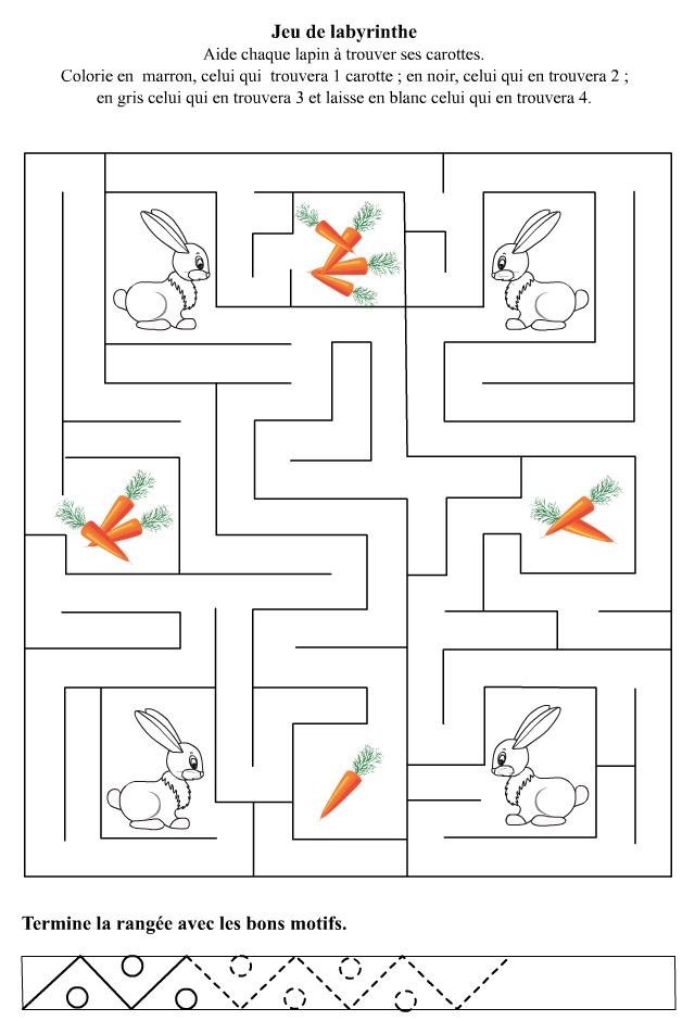 Jeu de labyrinthe à imprimer, les lapins